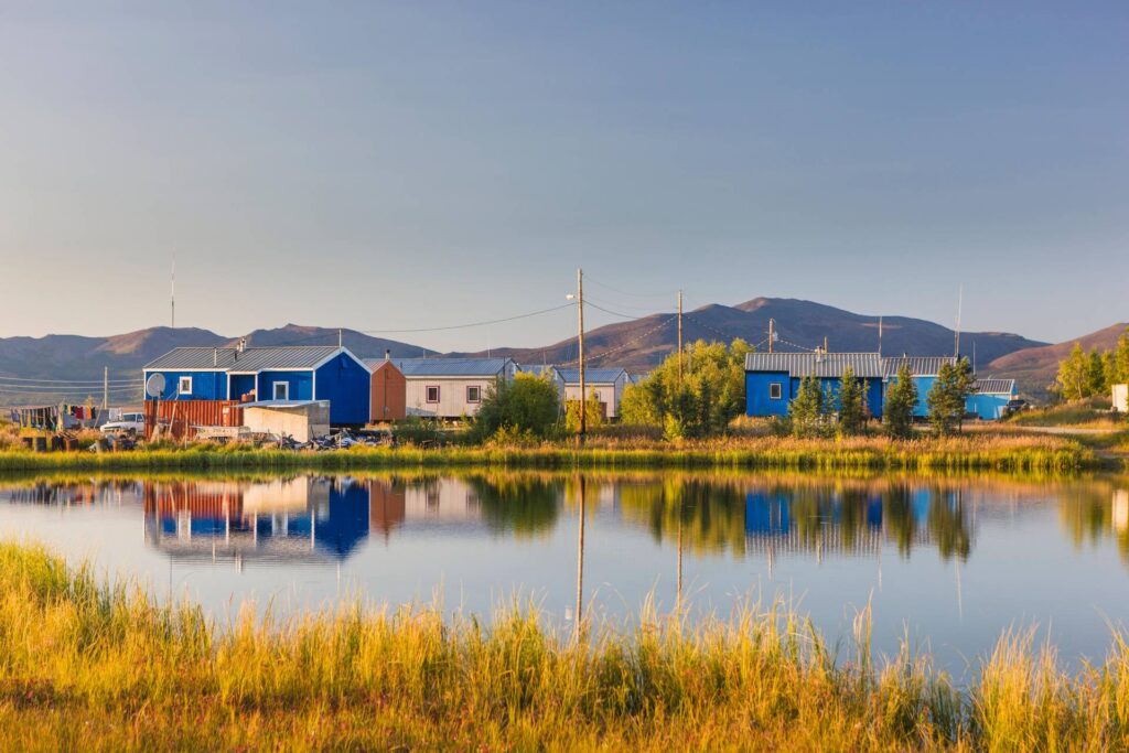 Buildings along the river in Shungnak