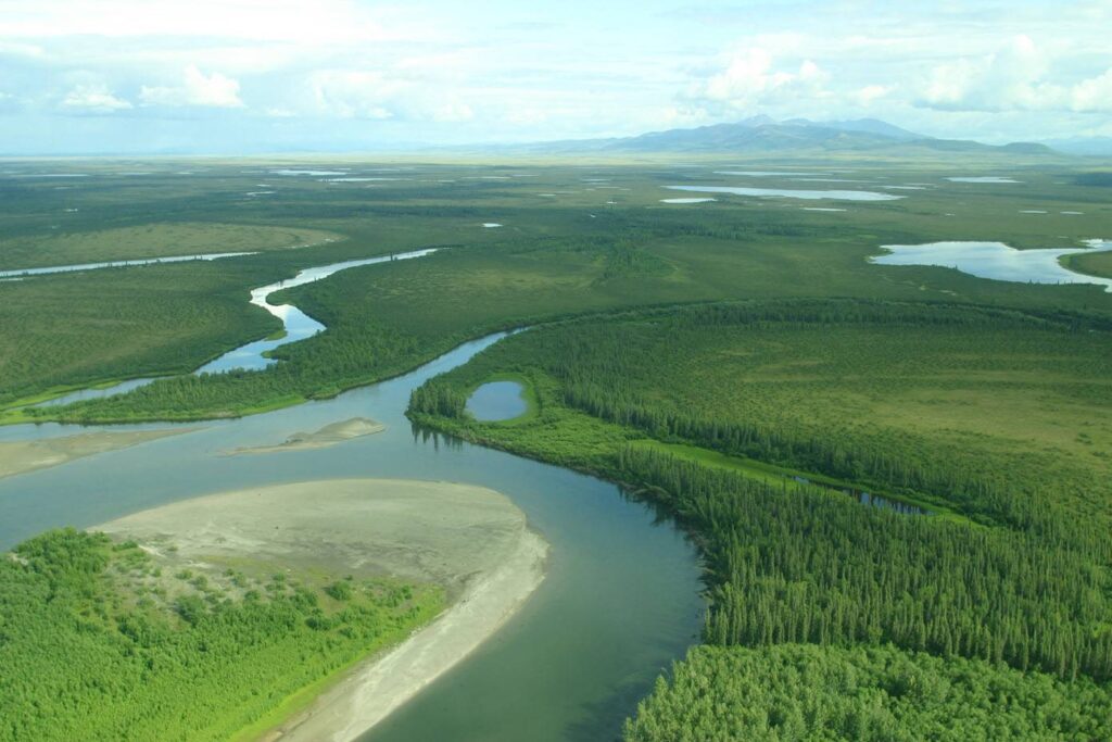 Aerial view of river near Shungnak