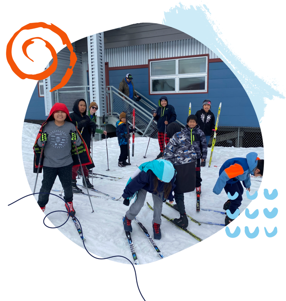 School children learning to cross country ski in Kobuk, AK